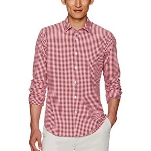 Goodthreads XL Mens Standard Long-Sleeve Gingham Plaid Poplin Shirt Red/White - Picture 1 of 5